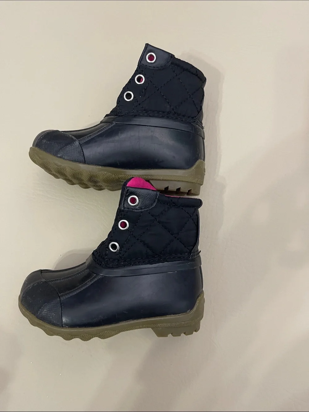 Sperry Black & Pink Kids Duck Boots and white and pink cowgirl boots size 6‎